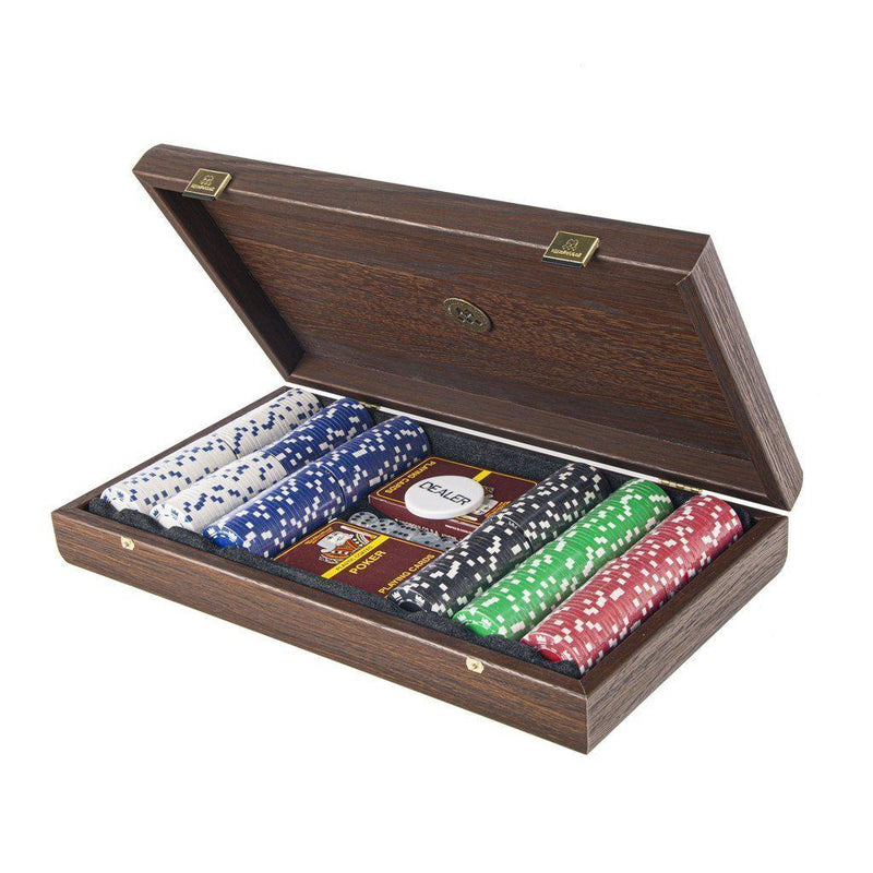 POKER SET in Dark Walnut Wooden case with Californian Burl veneer on top-Poker Set-Manopoulos-Large-Kvalitetstid AS