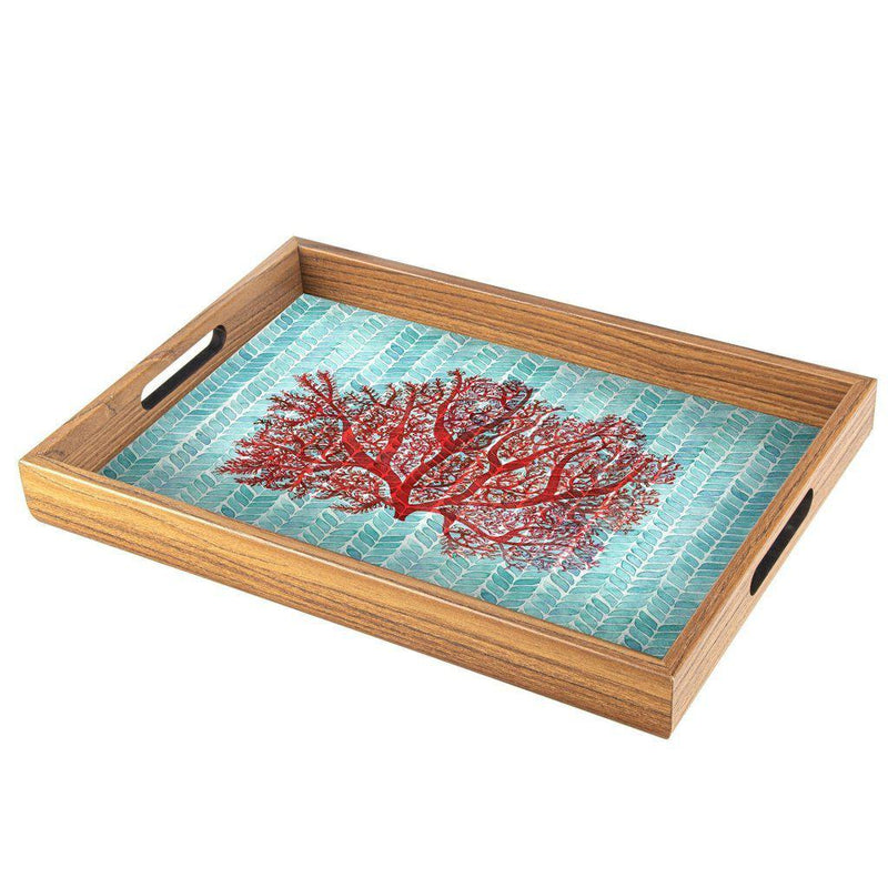 Serveringsbrett i tre med trykt motiv - CORAL-Decorative Objects-Manopoulos-Large-Kvalitetstid AS