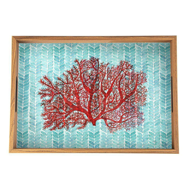 Serveringsbrett i tre med trykt motiv - CORAL-Decorative Objects-Manopoulos-Large-Kvalitetstid AS