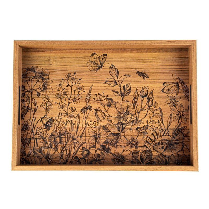 Serveringsbrett i tre med trykt motiv - BUTTERFLIES-Decorative Objects-Manopoulos-Large-Kvalitetstid AS