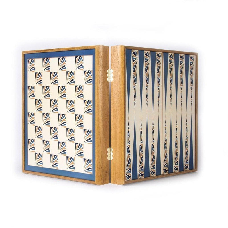 NAVY BLUE COLOUR - 4 in 1 Combo Game - Sjakk/Backgammon/Ludo/Stigespill-Combo Games-Manopoulos-Medium-Kvalitetstid AS