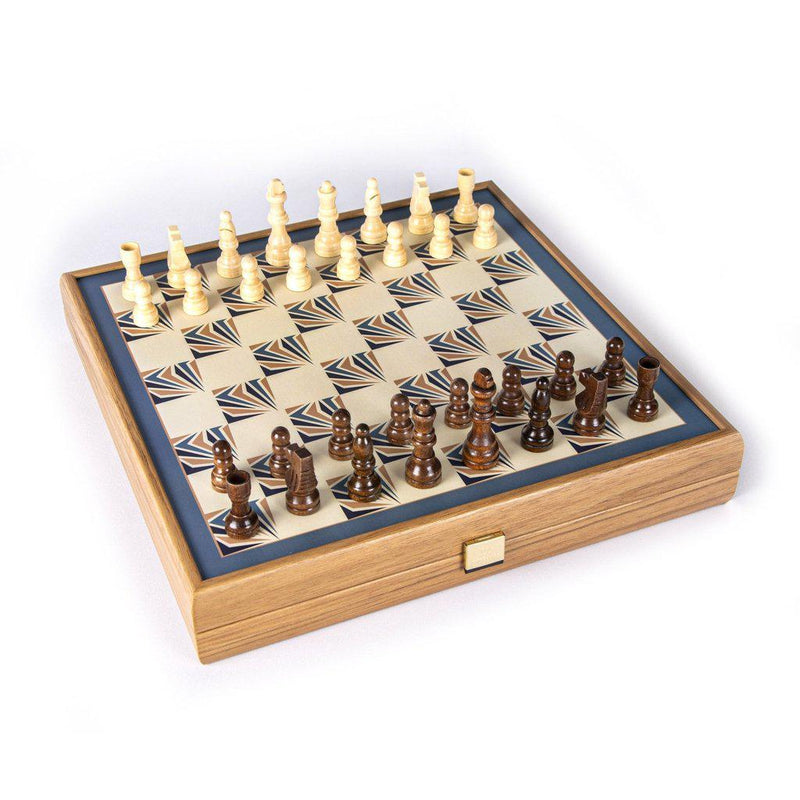 NAVY BLUE COLOUR - 4 in 1 Combo Game - Sjakk/Backgammon/Ludo/Stigespill-Combo Games-Manopoulos-Medium-Kvalitetstid AS