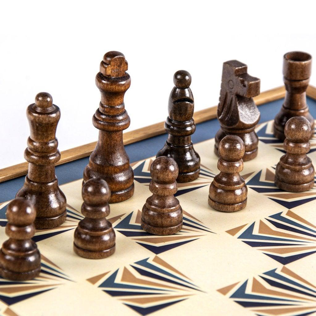 NAVY BLUE COLOUR - 4 in 1 Combo Game - Sjakk/Backgammon/Ludo/Stigespill-Combo Games-Manopoulos-Medium-Kvalitetstid AS