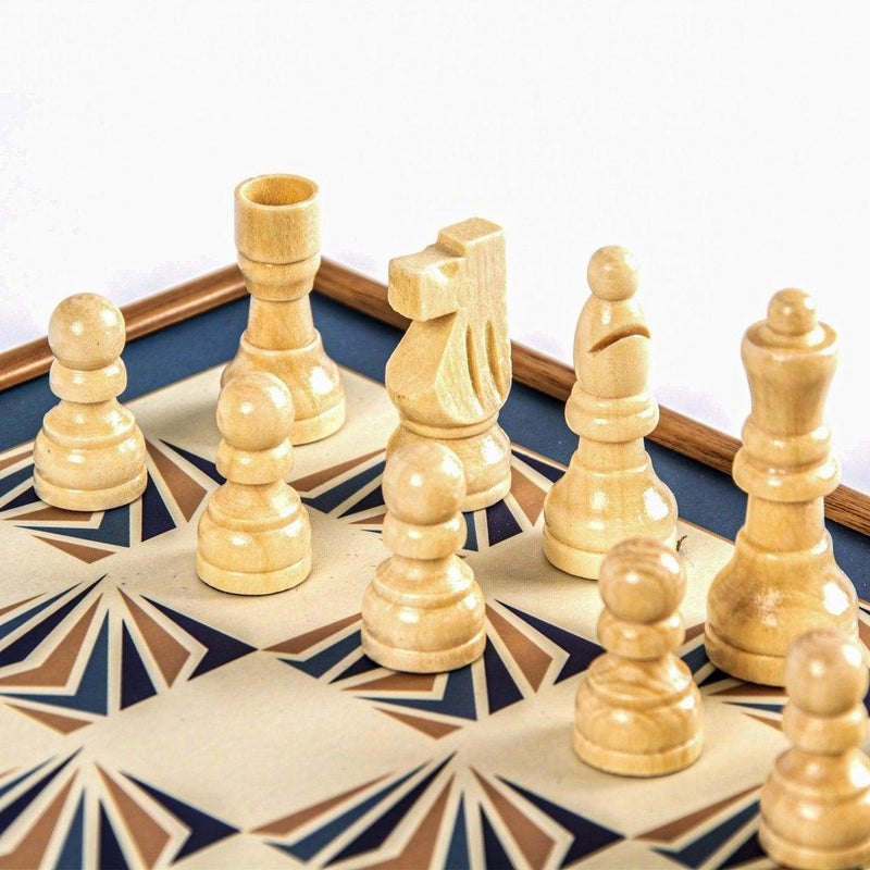 NAVY BLUE COLOUR - 4 in 1 Combo Game - Sjakk/Backgammon/Ludo/Stigespill-Combo Games-Manopoulos-Medium-Kvalitetstid AS