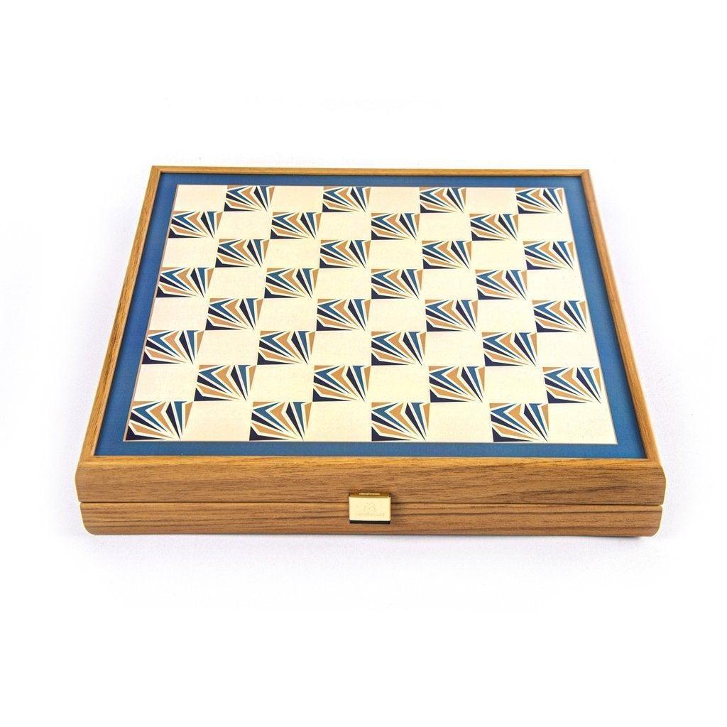 NAVY BLUE COLOUR - 4 in 1 Combo Game - Sjakk/Backgammon/Ludo/Stigespill-Combo Games-Manopoulos-Medium-Kvalitetstid AS