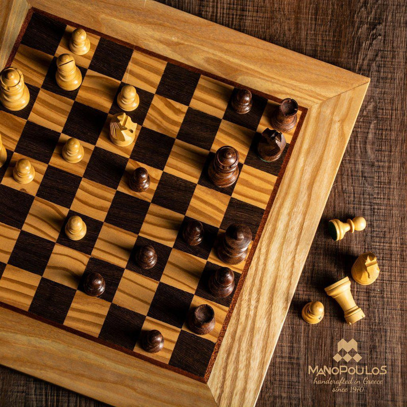 OLIVE BURL Chess set 34x34cm (Small) with Staunton Chessmen 6.5cm King-Bordspill-Manopoulos-Small-Kvalitetstid AS