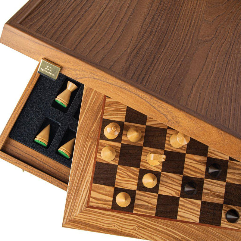 OLIVE BURL Chess set 40x40cm (Medium) with Modern Style Chessmen 7.6cm King-Bordspill-Manopoulos-Medium-Kvalitetstid AS