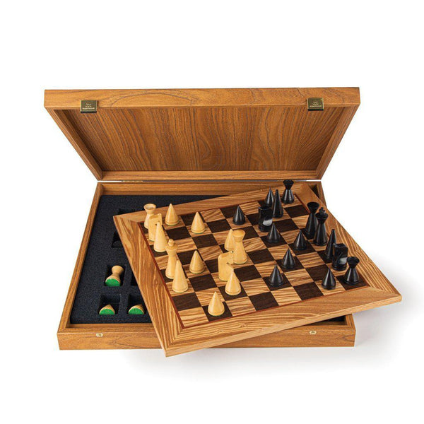 OLIVE BURL Chess set 40x40cm (Medium) with Modern Style Chessmen 7.6cm King-Bordspill-Manopoulos-Medium-Kvalitetstid AS