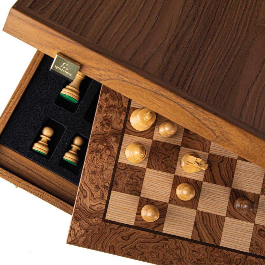 WALNUT BURL Chess set 50x50cm (Large) with Staunton Chessmen 9.5cm King-Bordspill-Manopoulos-Large-Kvalitetstid AS