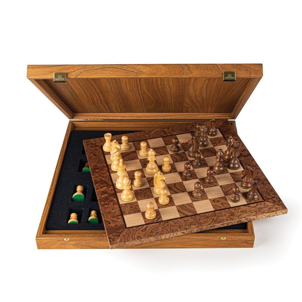 WALNUT BURL Chess set 50x50cm (Large) with Staunton Chessmen 9.5cm King-Bordspill-Manopoulos-Large-Kvalitetstid AS