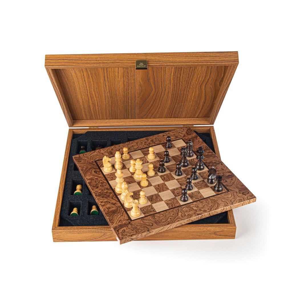 WALNUT BURL Chess set 34x34cm (Small) with Staunton Chessmen 6.5cm King-Bordspill-Manopoulos-Small-Kvalitetstid AS