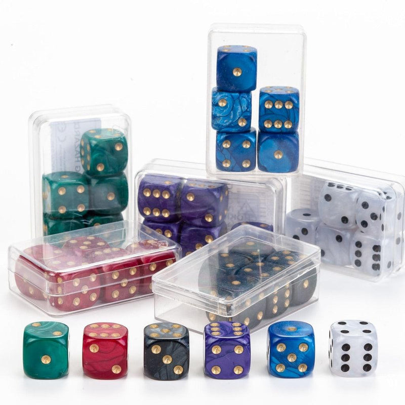 Terningsett | 6 x 6 terninger i perlefarger -16mm-Terningsett-Engelhart-Kvalitetstid AS