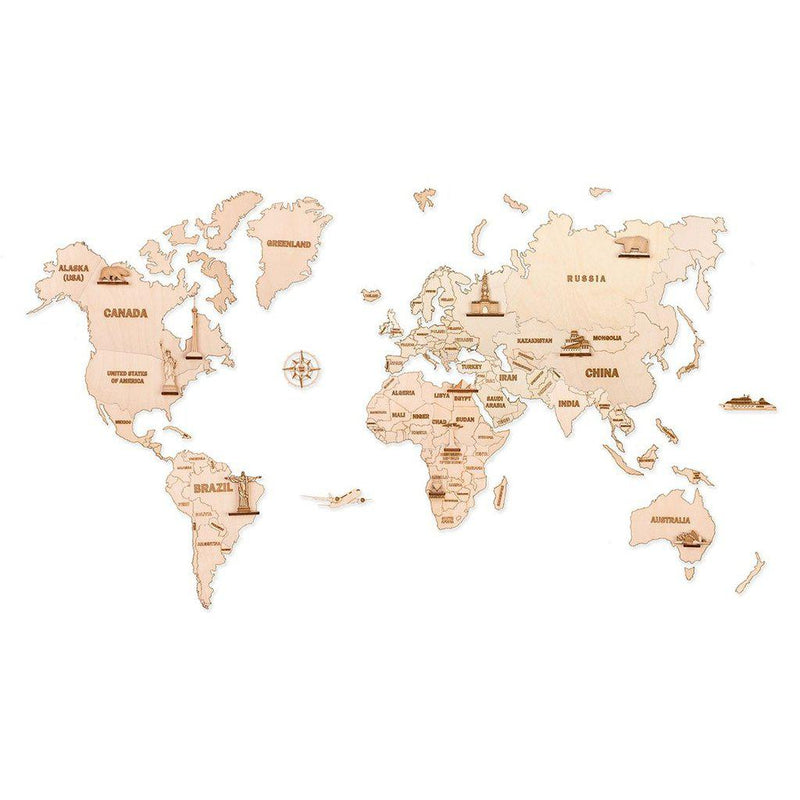 Wooden World Map - 3D mekanisk 3D byggesett i tre fra WoodTrick