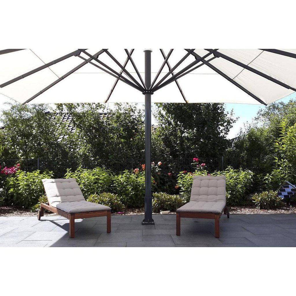 Parasoll | Rund | Forsterket - "Strong Wind" | Midtstilt mast-Parasoll-Uhlmann-Ø9-Hvit-Uten volanger-Kvalitetstid AS