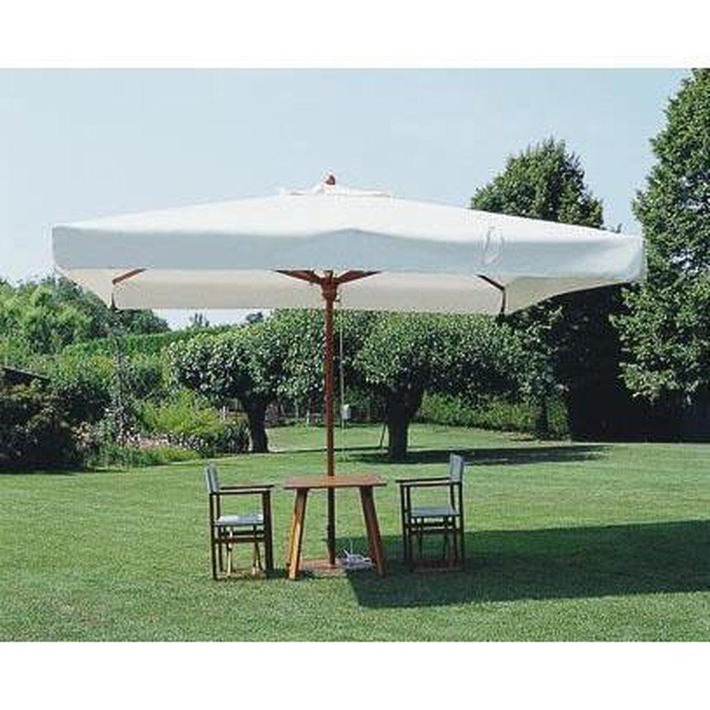 Parasoll Palladio firkantet | Midtstilt stang i tre-Midtstilte parasoller-Scolaro-2x2-Natur-Med volanger-Kvalitetstid AS