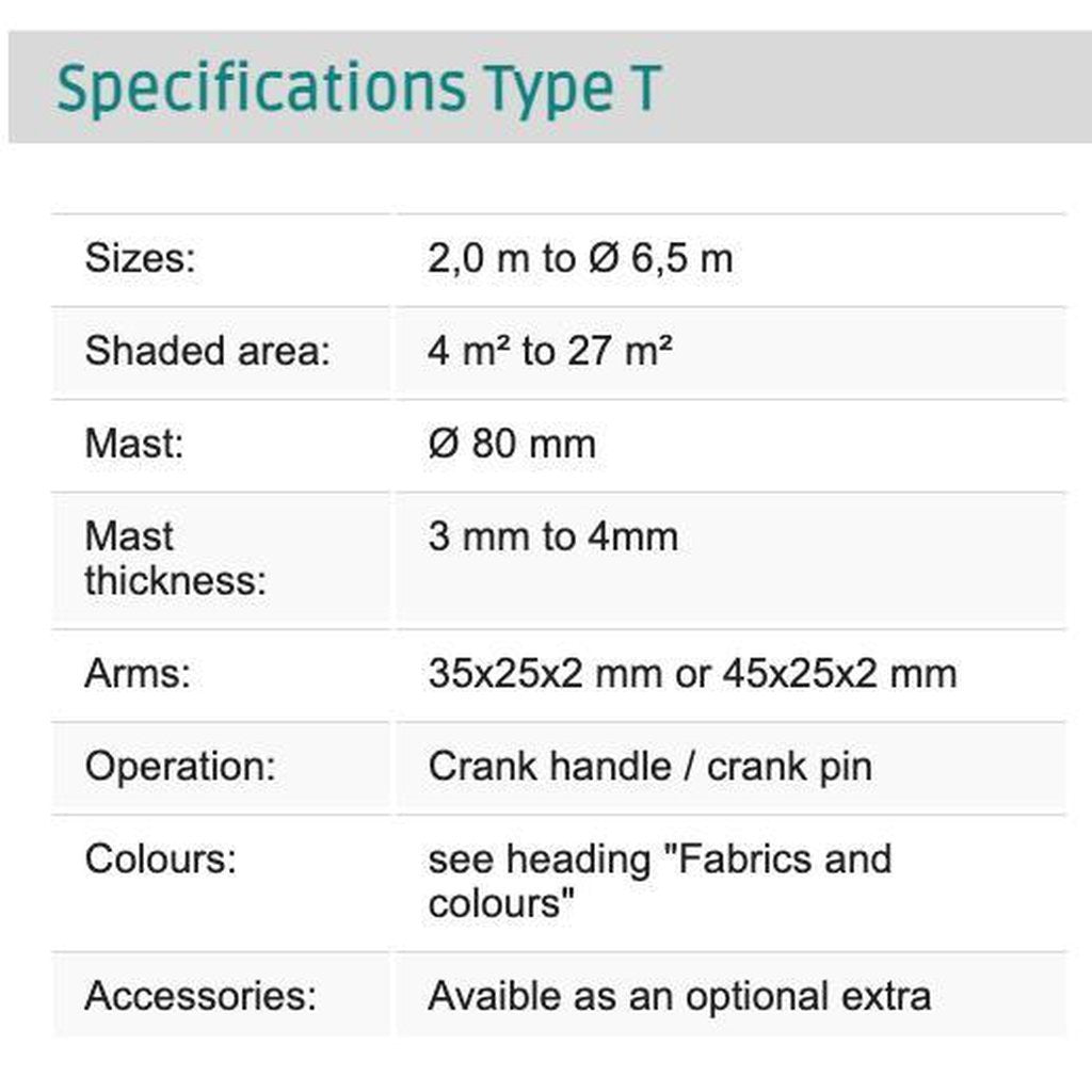 Parasoll Type T - "The Classic" | Midtstilt stang-Parasoller-Uhlmann-Ø3-Hvit-Uten volanger-Kvalitetstid AS