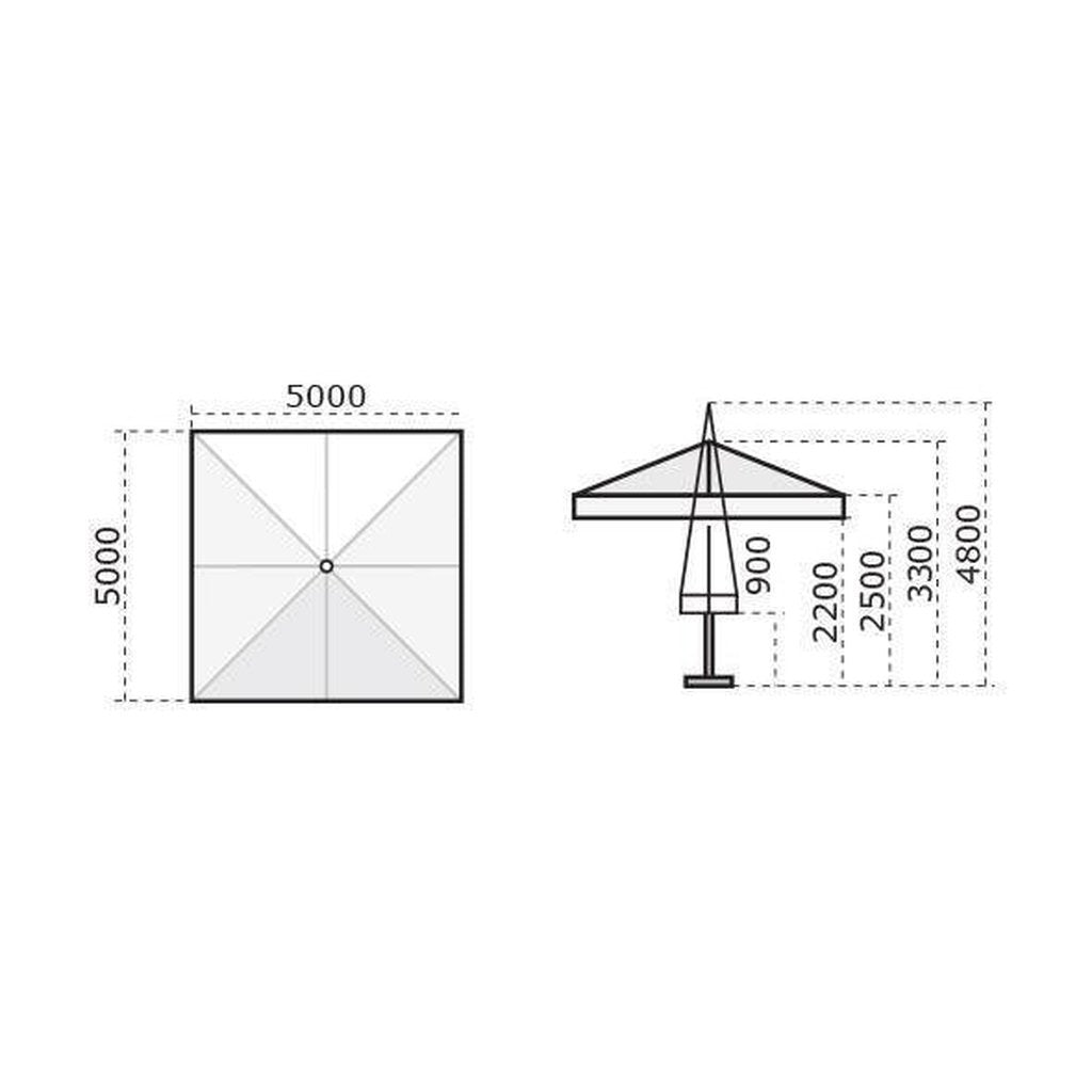 Parasoll Capri | teleskopstang | Dark-Gigantparasoller-Scolaro-5x5-Natur-Uten volanger-Kvalitetstid AS