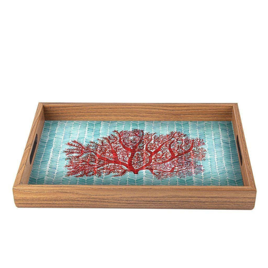 Serveringsbrett i tre med trykt motiv - CORAL-Decorative Objects-Manopoulos-Large-Kvalitetstid AS