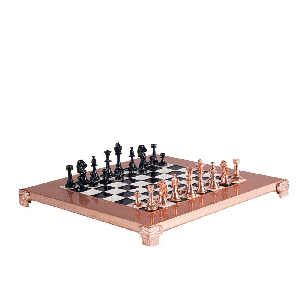 CLASSIC METAL STAUNTON CHESS SET with black/copper chessmen and copper chessboard 28 x 28cm (Small)-Bordspill-Manopoulos-Red-Small-Kvalitetstid AS