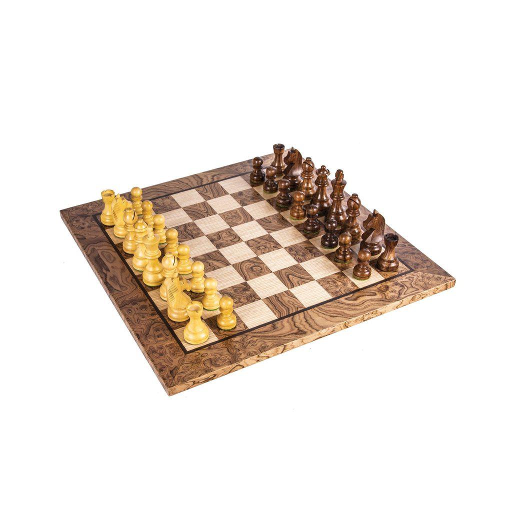 WALNUT BURL Chess set 34x34cm (Small) with Staunton Chessmen 6.5cm King-Bordspill-Manopoulos-Small-Kvalitetstid AS