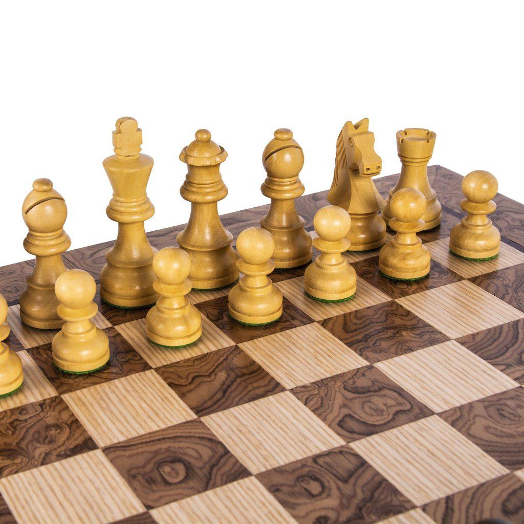 WALNUT BURL Chess set 34x34cm (Small) with Staunton Chessmen 6.5cm King-Bordspill-Manopoulos-Small-Kvalitetstid AS