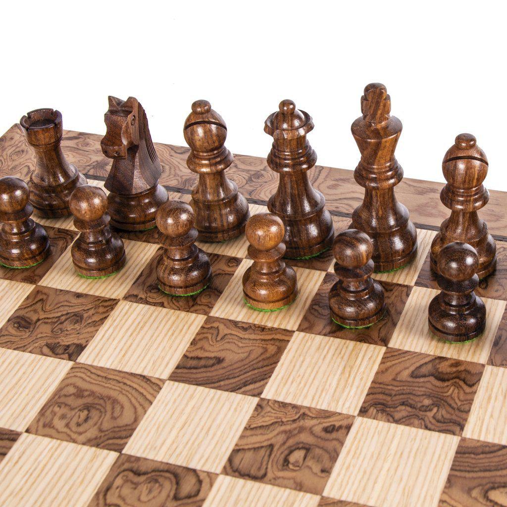 WALNUT BURL Chess set 34x34cm (Small) with Staunton Chessmen 6.5cm King-Bordspill-Manopoulos-Small-Kvalitetstid AS