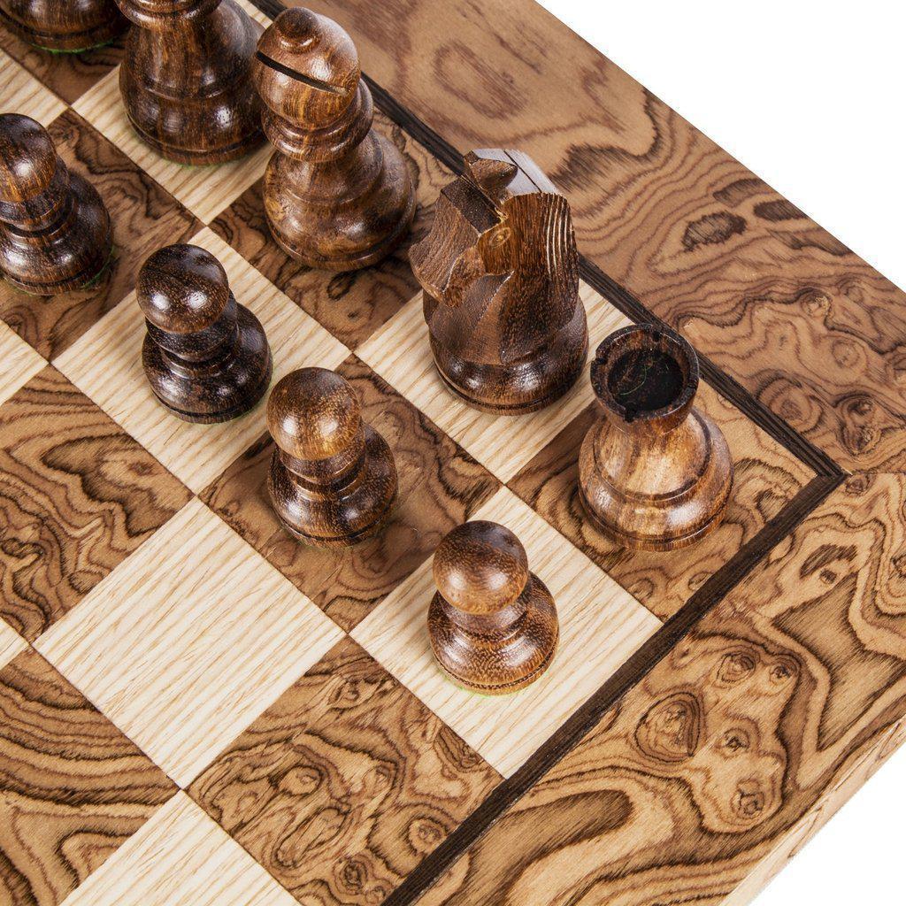 WALNUT BURL Chess set 34x34cm (Small) with Staunton Chessmen 6.5cm King-Bordspill-Manopoulos-Small-Kvalitetstid AS