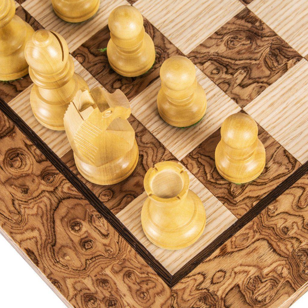 WALNUT BURL Chess set 34x34cm (Small) with Staunton Chessmen 6.5cm King-Bordspill-Manopoulos-Small-Kvalitetstid AS